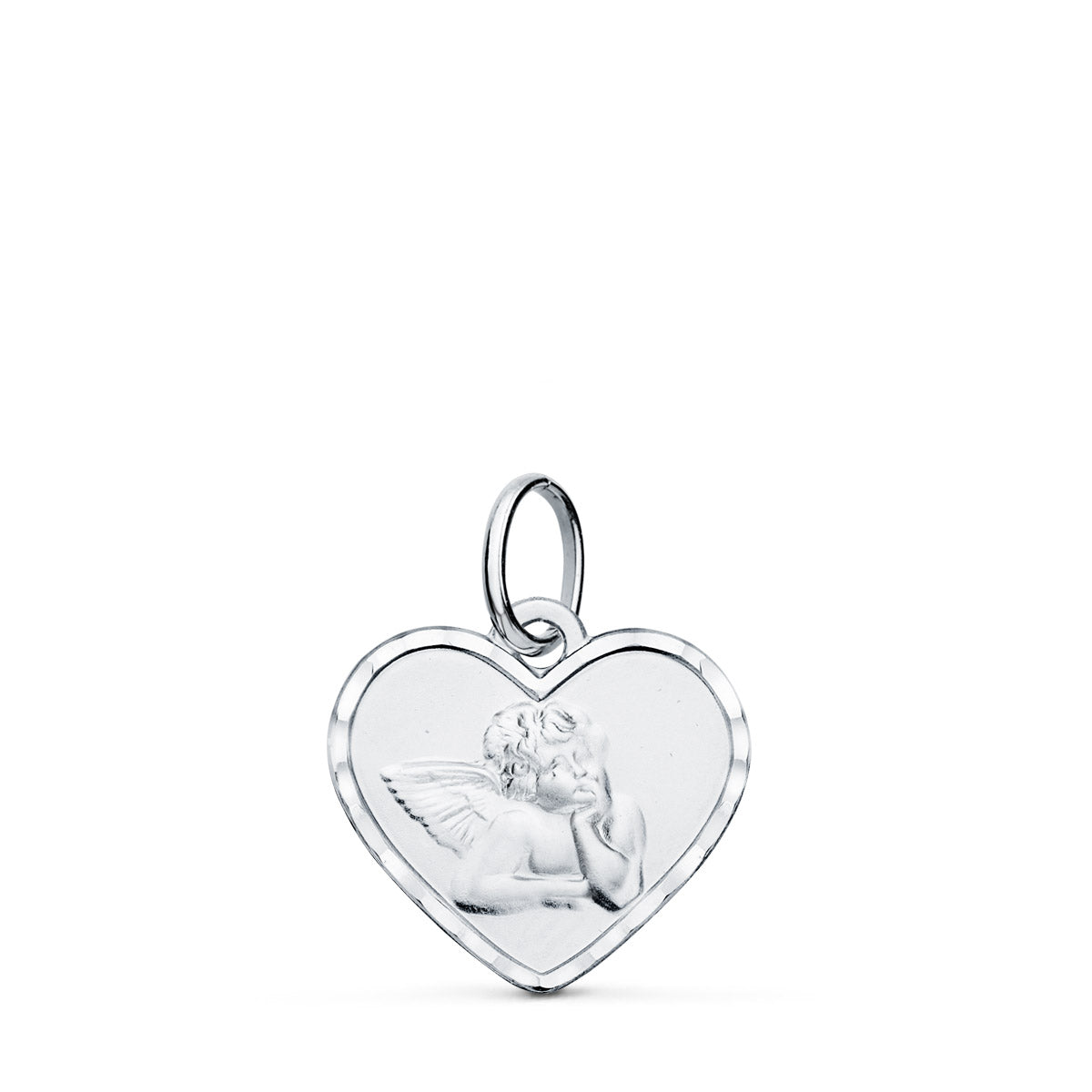 Medalla Blanco Angelito Burlon Corazon Borde Tallado 14 x 12 mm de oro amarillo 9K