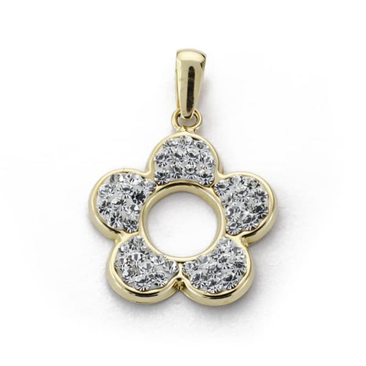 9K COLGANTE ORO AMARILLO FLOR CIRCONITA 16X14 MM