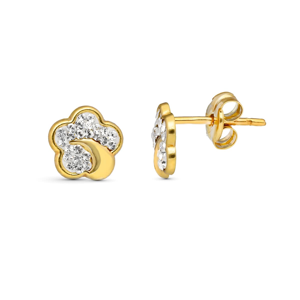 Pendientes Margarita con Circonitas 8 x 8 mm. de oro amarillo 9K