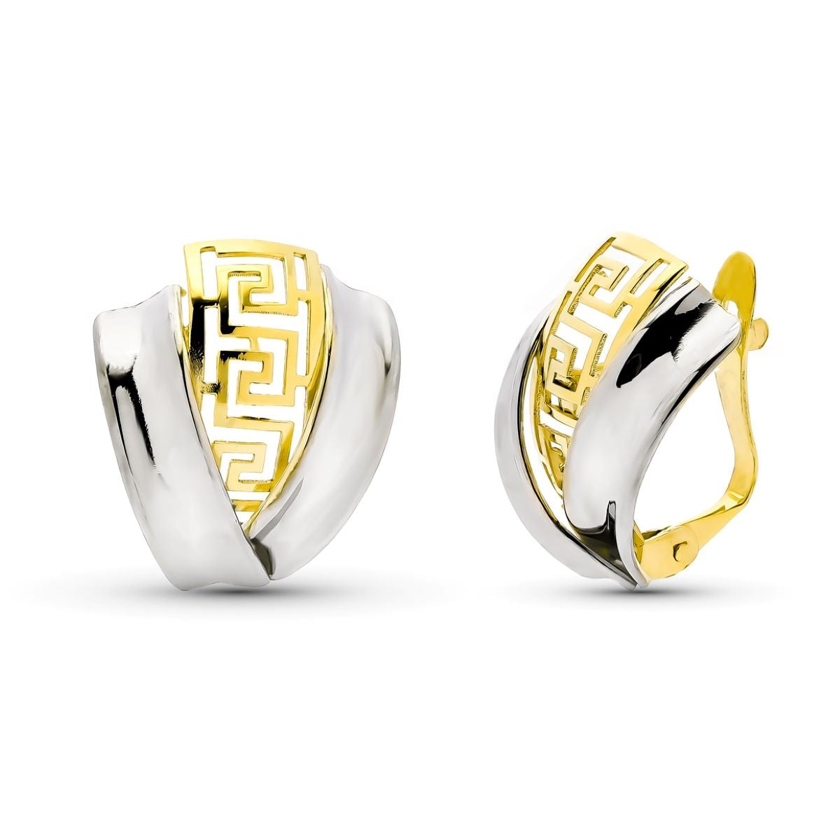 9K PENDIENTES ORO BICOLOR BANDAS 16X13 MM CATALAN
