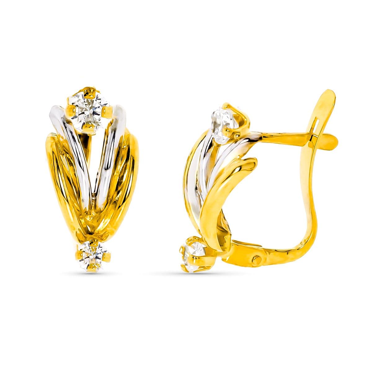 Pendientes Bicolor Bandas con Piedra 9K