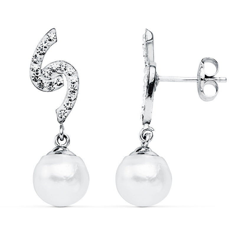 Pendientes Perla 8 mm 24 x 6 mm de oro blanco 9K