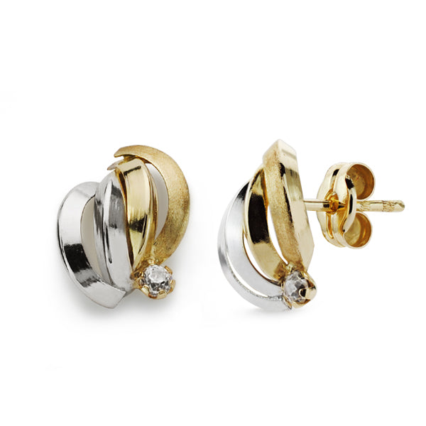 Pendientes Bicolor Bandas con Circonita 10 x 9 mm 9K