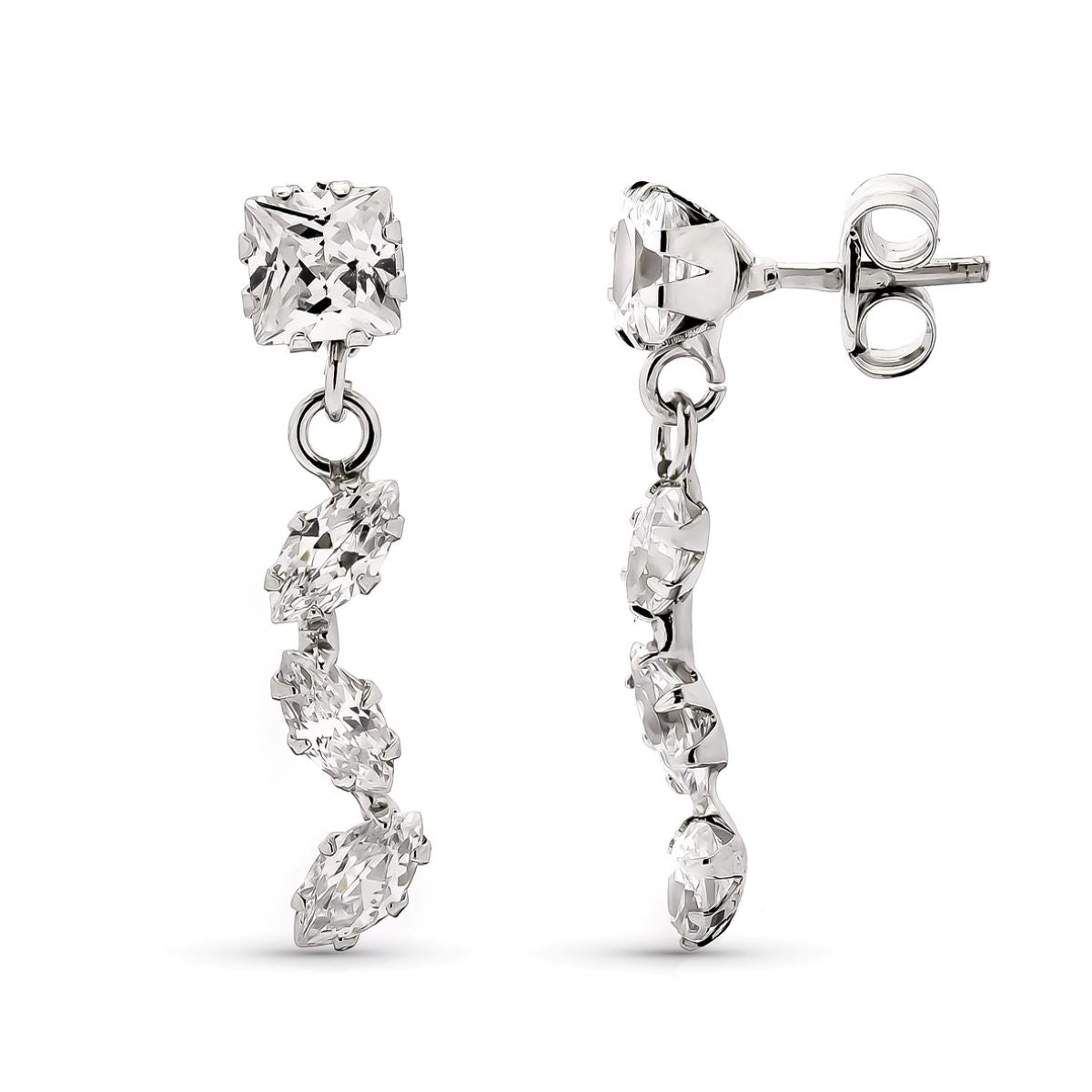 Pendientes Carre y Marquis 20 x 4 mm de oro blanco 9K