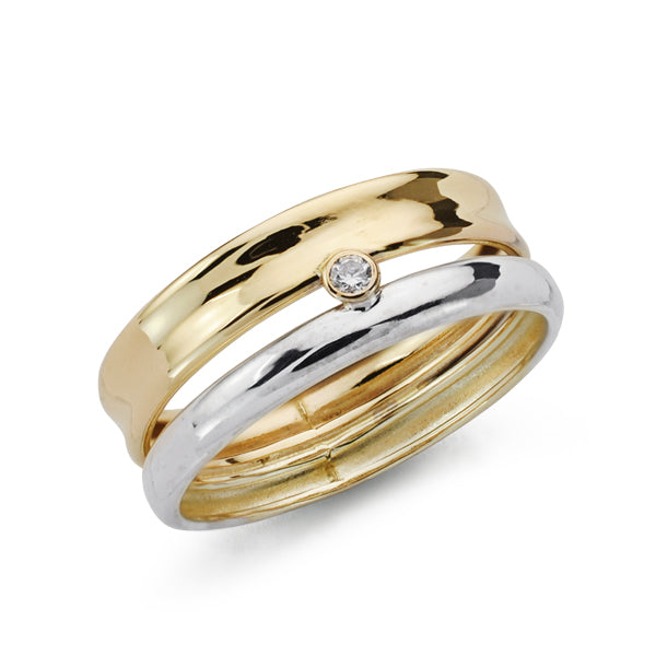 9K SORTIJA ORO BICOLOR BANDAS EN BRILLO CON CIRCONITA. ANCHO: 6,5 MM