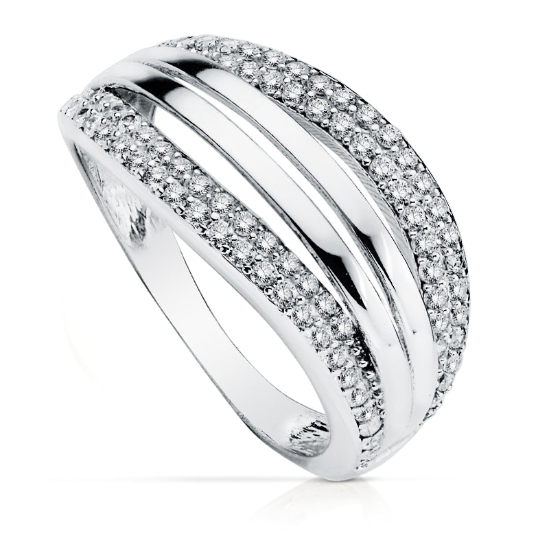 9K SORTIJA ORO BLANCO BANDAS CALADA CON CIRCONITAS. ANCHO: 10 MM