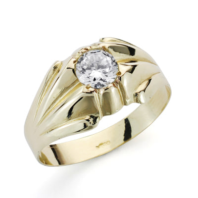 Solitario Hueco en Brillo con Circonita de 5 mm. Ancho: 10 mm de oro amarillo 9K