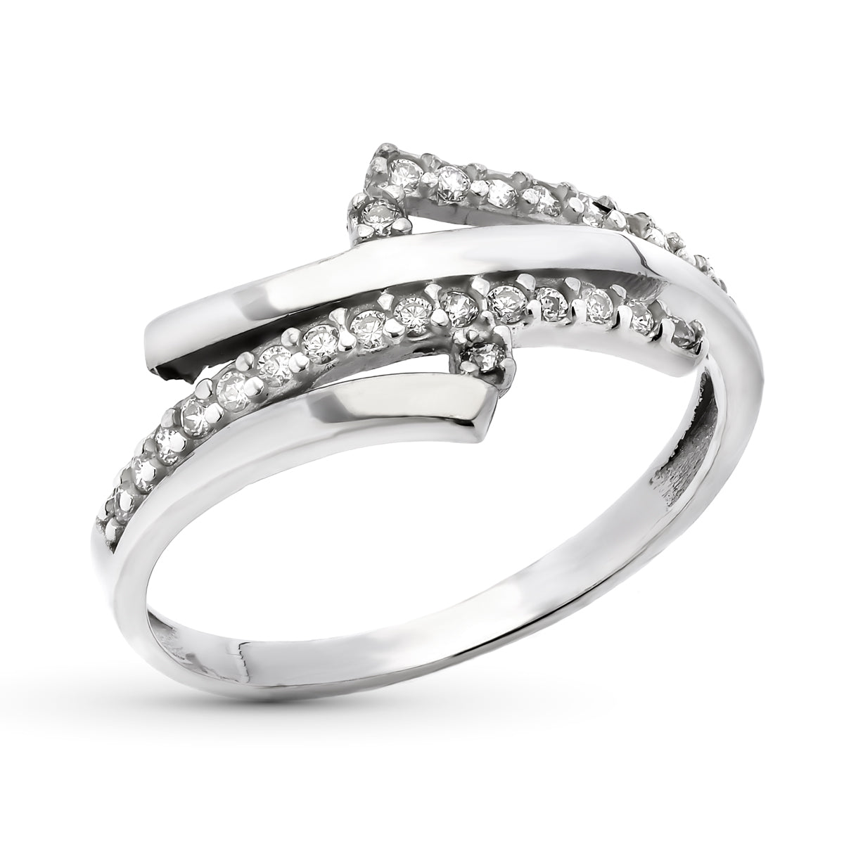 Sortija Bandas con Circonitas. Ancho: 9,5 mm de oro blanco 9K