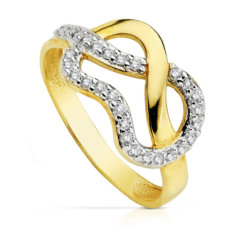 9K SORTIJA ORO BICOLOR MOTIVO CON CIRCONITAS. ANCHO: 9,5 MM