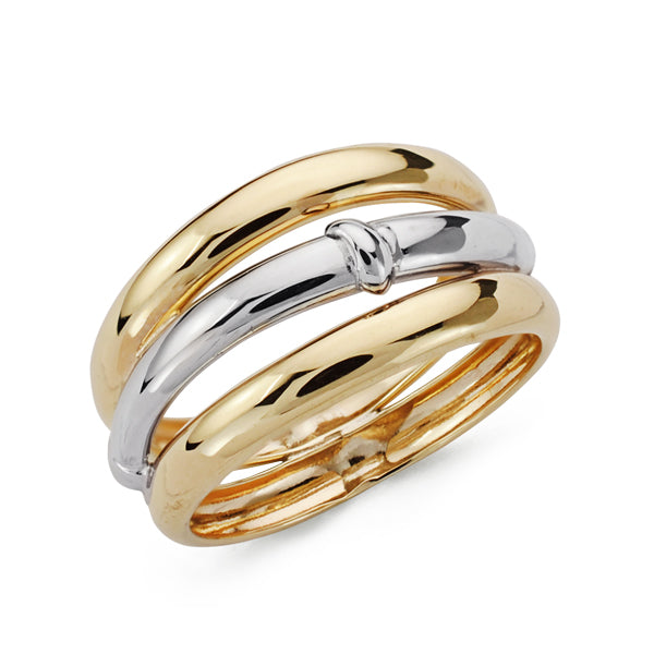 9K SORTIJA ORO BICOLOR TRES BANDAS EN BRILLO. ANCHO: 10,5 MM