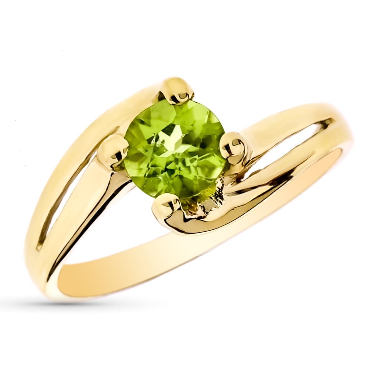 Solitario con Olivina Natural de 6 mm y 0,93 Qts. de oro amarillo 9K