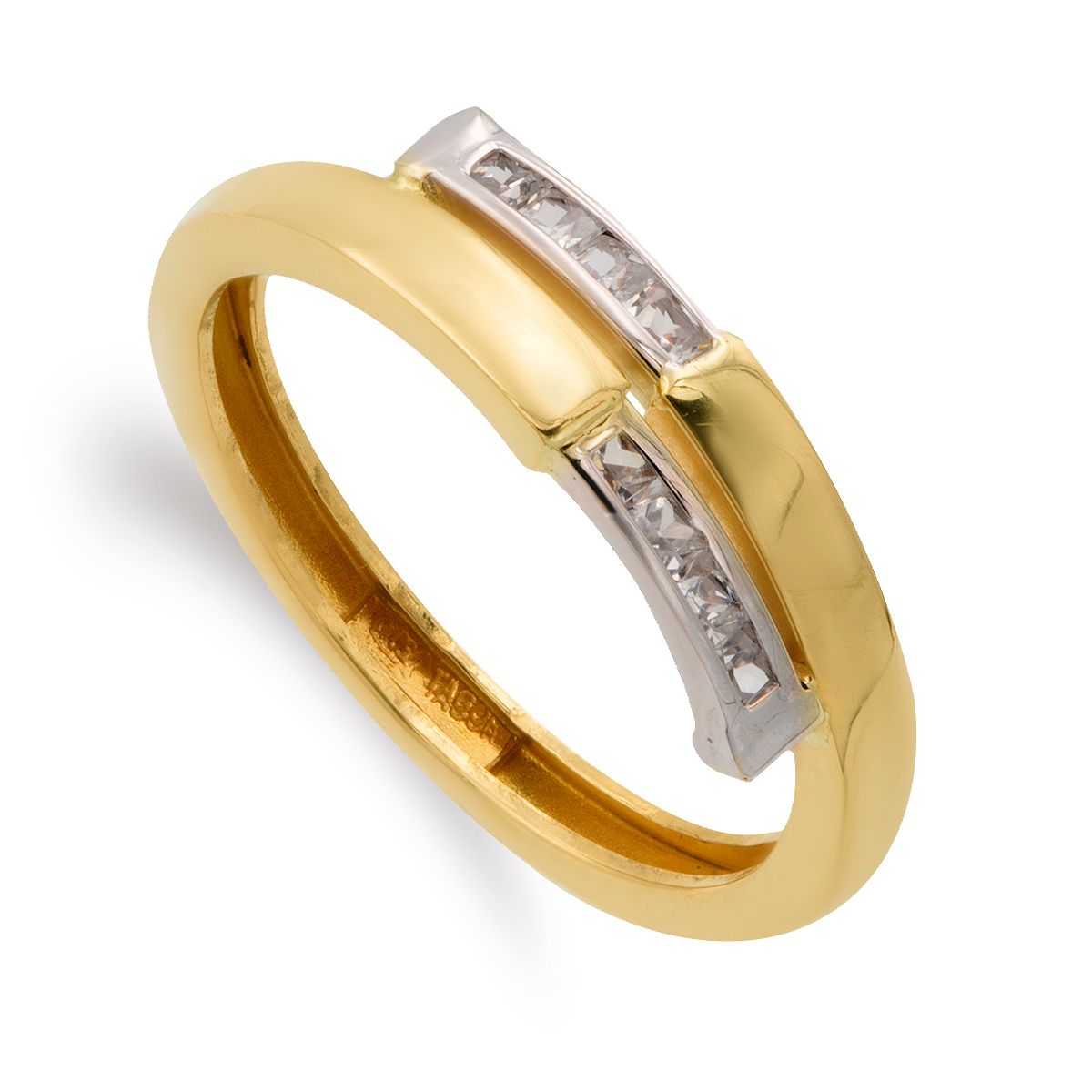 9K SORTIJA ORO BICOLOR BANDAS CON CIRCONITA EN CARRIL. ANCHO: 5 MM