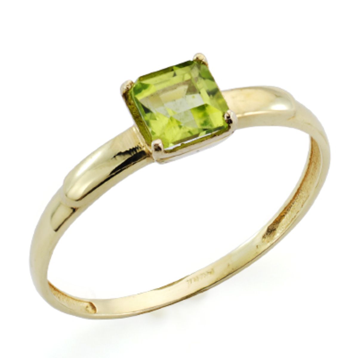 Solitario Olivina Cuadrada en Garras de 0,71 Qts. Ancho: 5 mm de oro amarillo 9K