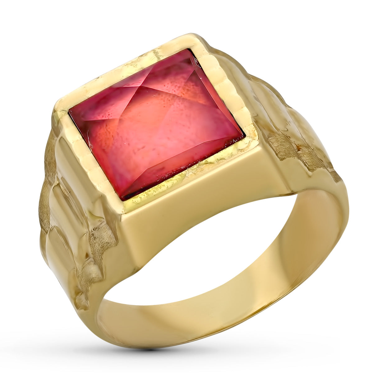 Sello Hueco Caballero Piedra Roja 9 mm de oro amarillo 9K