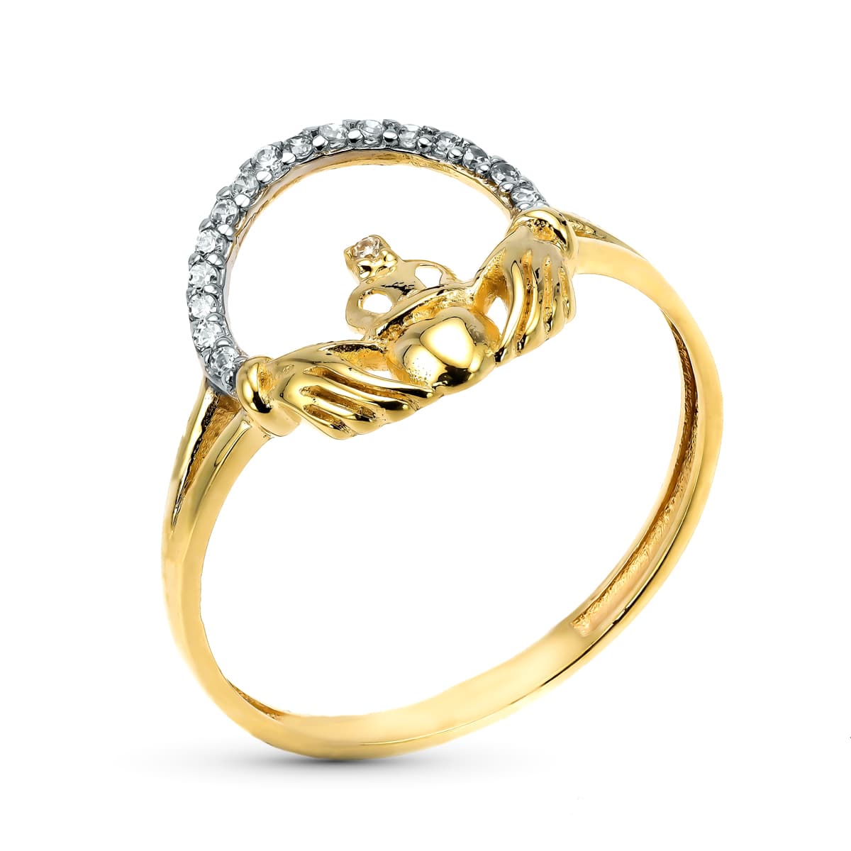 Sortija Cladagh Irlandes. Ancho: 12 mm de oro amarillo 9K