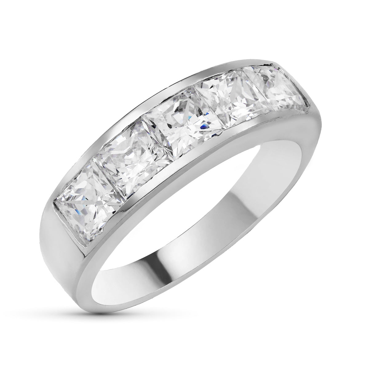 9K SORTIJA ORO BLANCO CIRCONITAS EN CARRIL. ANCHO: 5,5 MM