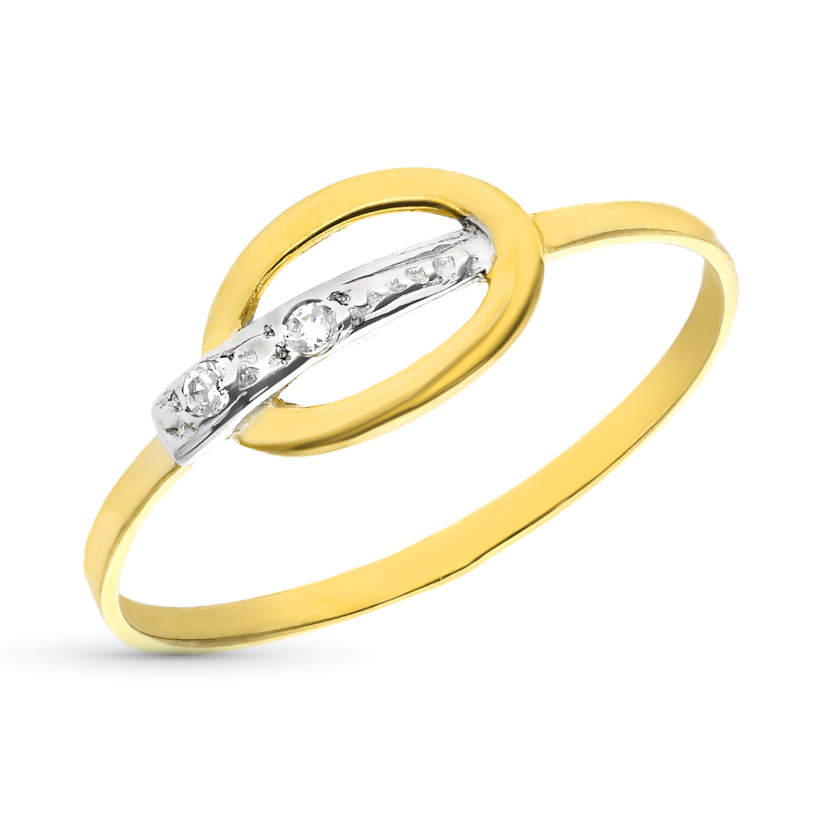 9K SORTIJA ORO BICOLOR MOTIVO OVAL CON CIRCONITAS. ANCHO: 6,5 MM