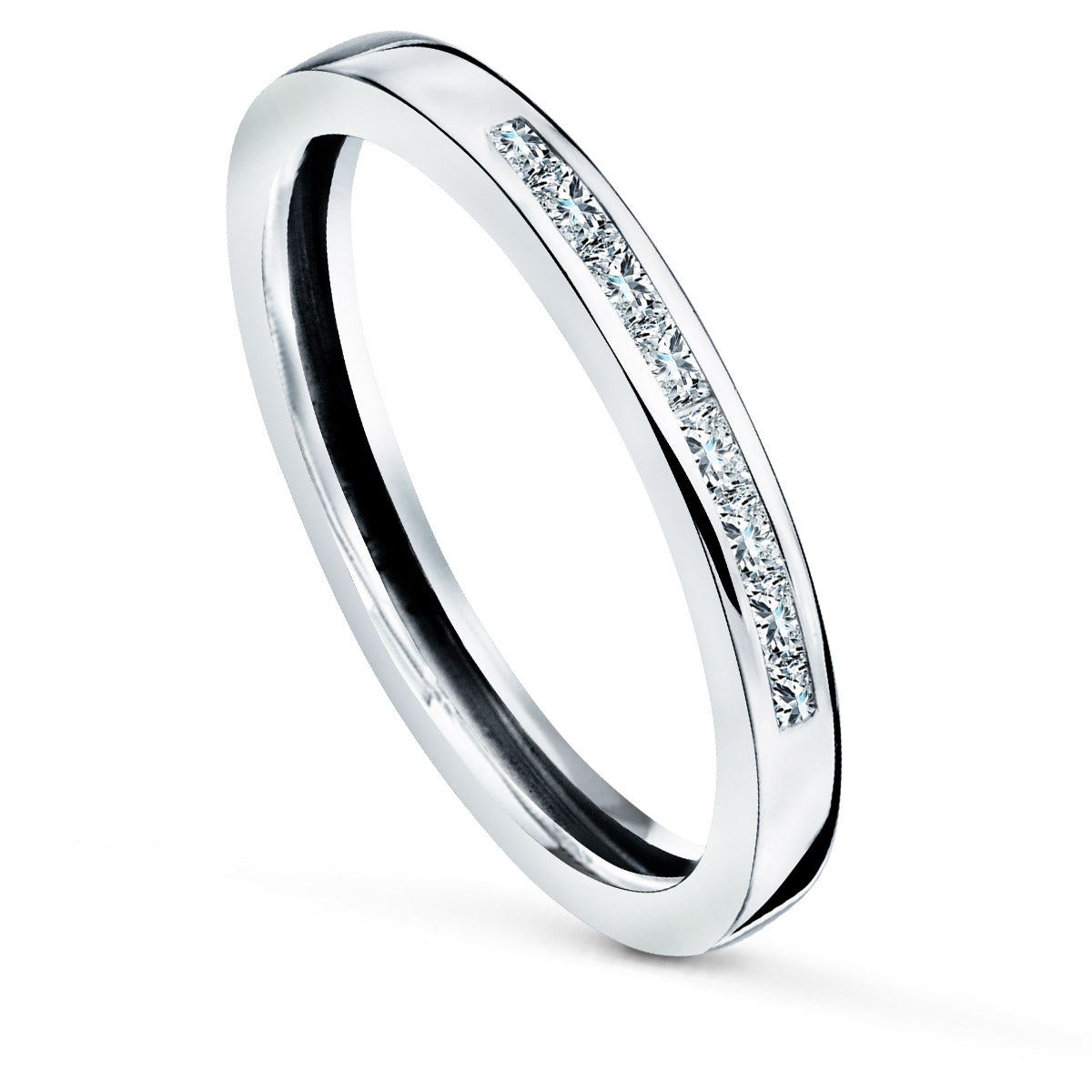 Sortija con Circonita Baguette en Carril. Ancho: 2,2 mm de oro blanco 9K