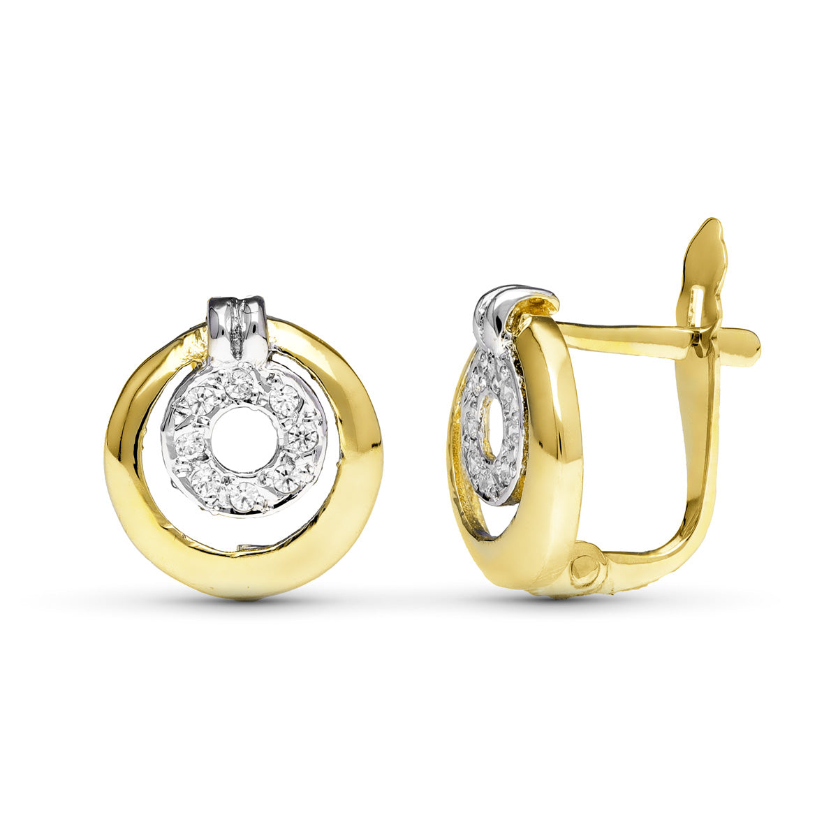 Pendientes Bicolor Circonita 11 x 10 mm 9K