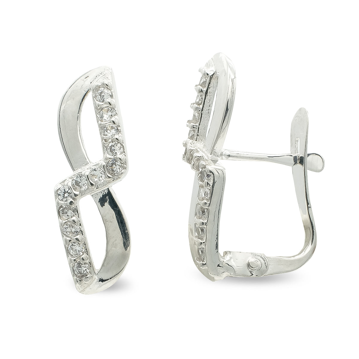 Pendientes con Circonita 16 x 5 mm de oro blanco 9K