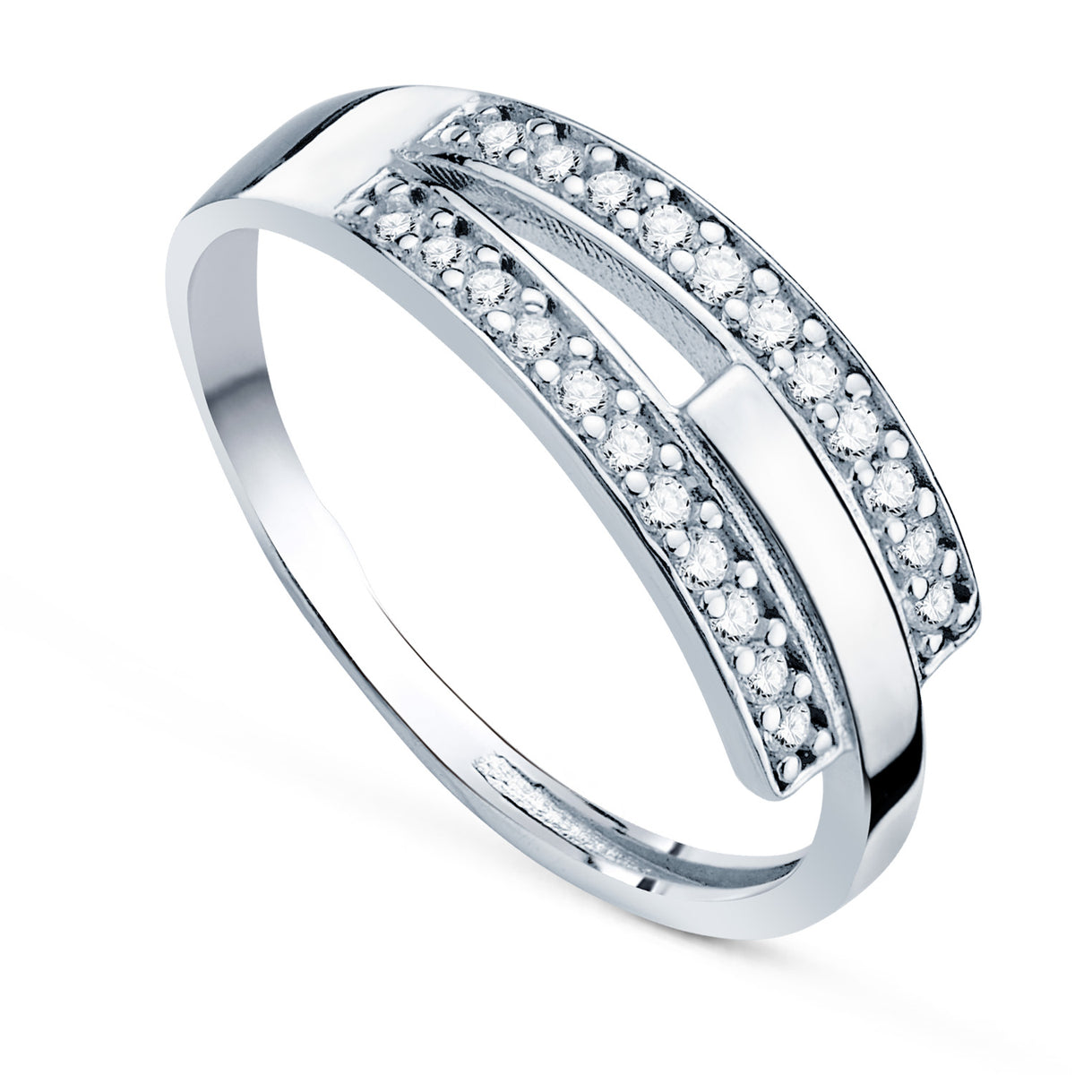 Sortija Bandas con Circonitas. Ancho: 6,5 mm de oro blanco 9K