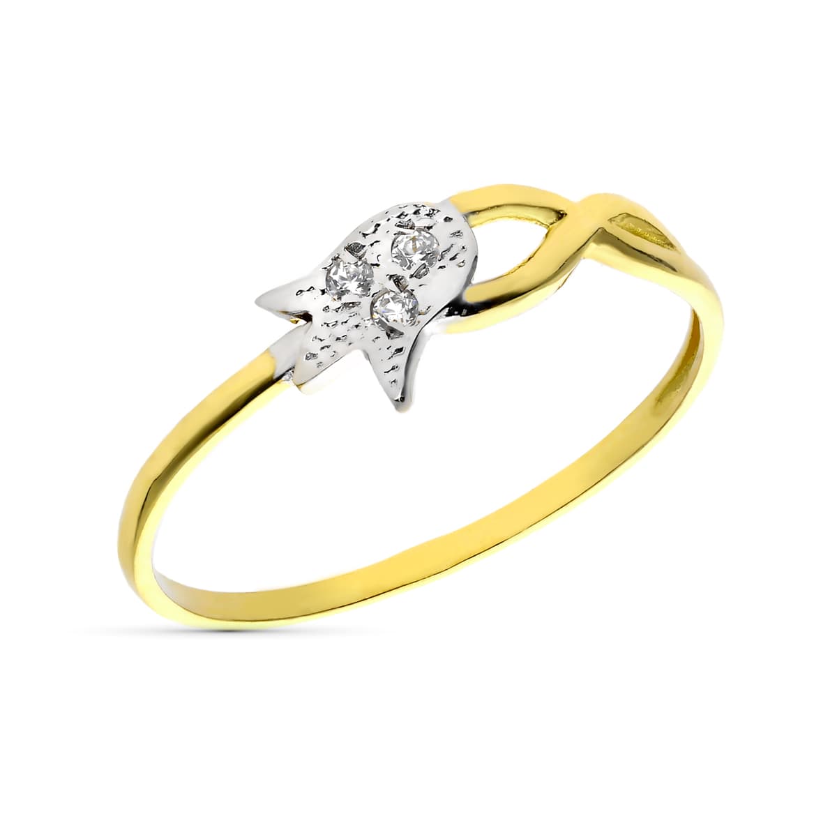 9K SORTIJA ORO BICOLOR TULIPAN CON CIRCONITA. ANCHO 7 MM