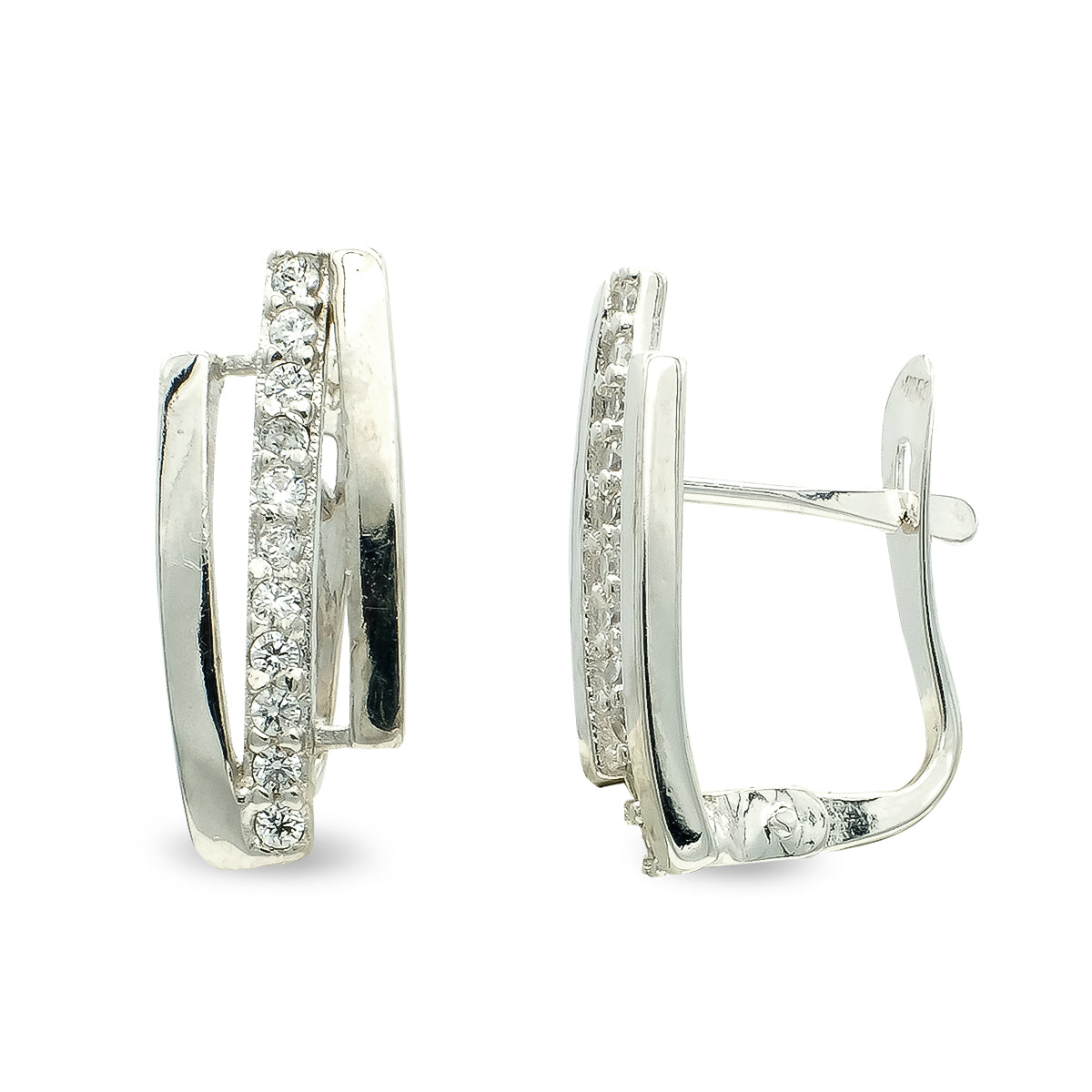 Pendientes Circonita catalán 15 x 6 mm de oro blanco 9K