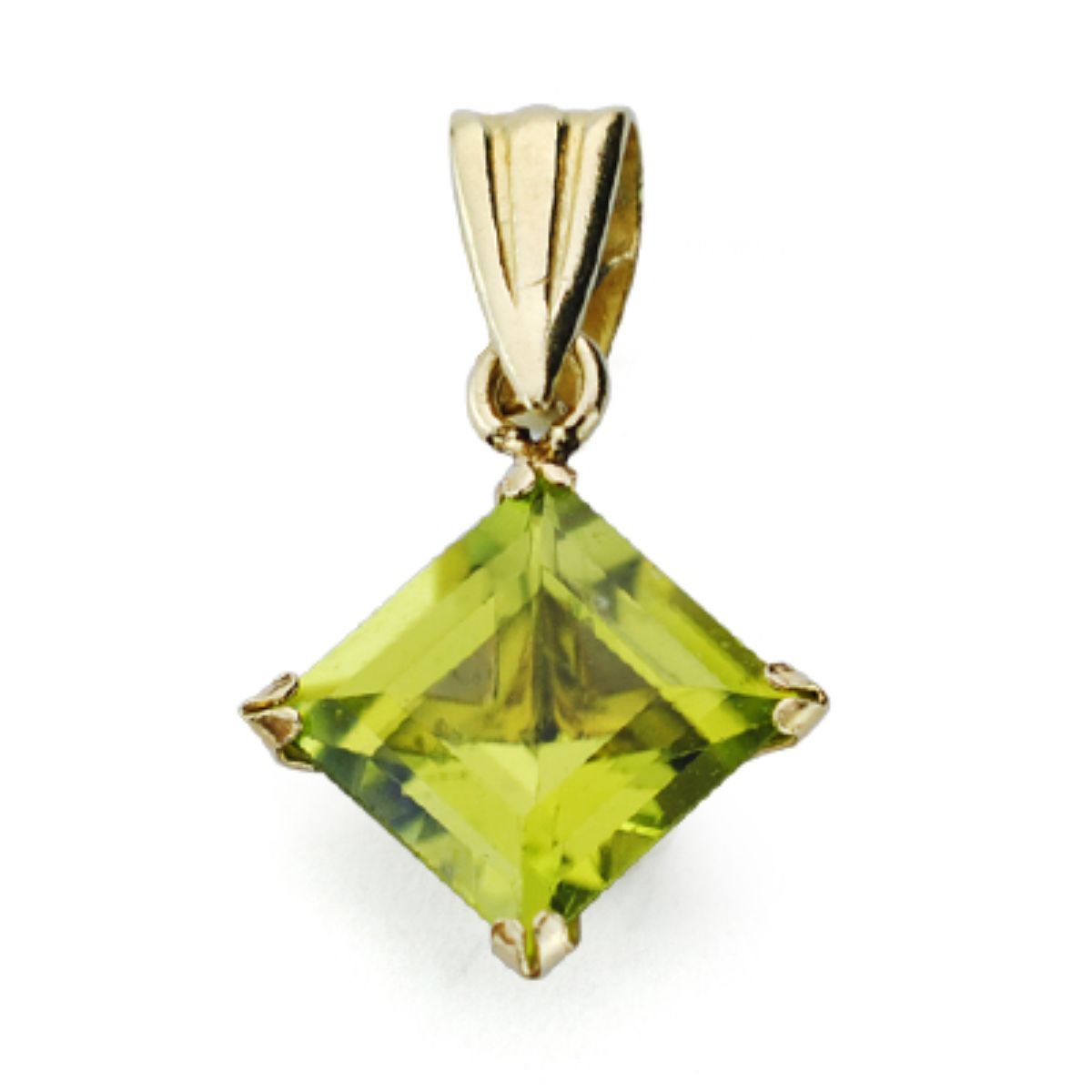 Colgante Olivina con Garras Talla Rombo. 6 x 6 mm de oro amarillo 9K