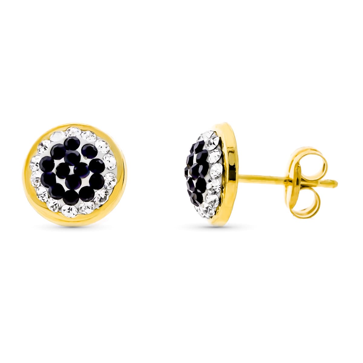 9K PENDIENTES ORO AMARILLO CON CIRCONITA 8 MM CIERRE PRESION