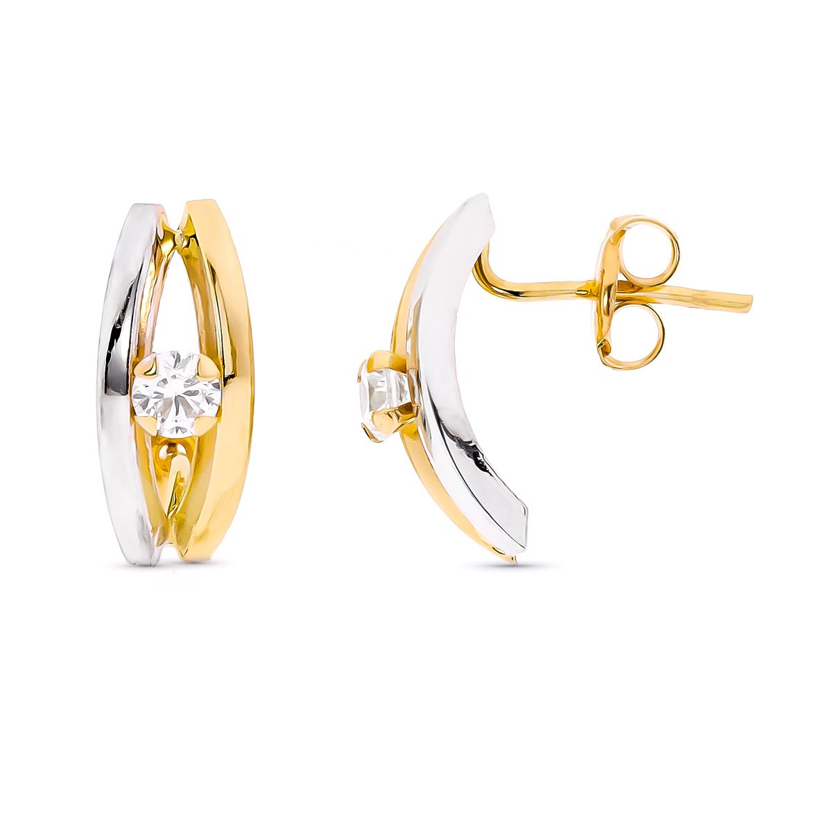 Pendientes Bicolor Bandas con Circonita 9K