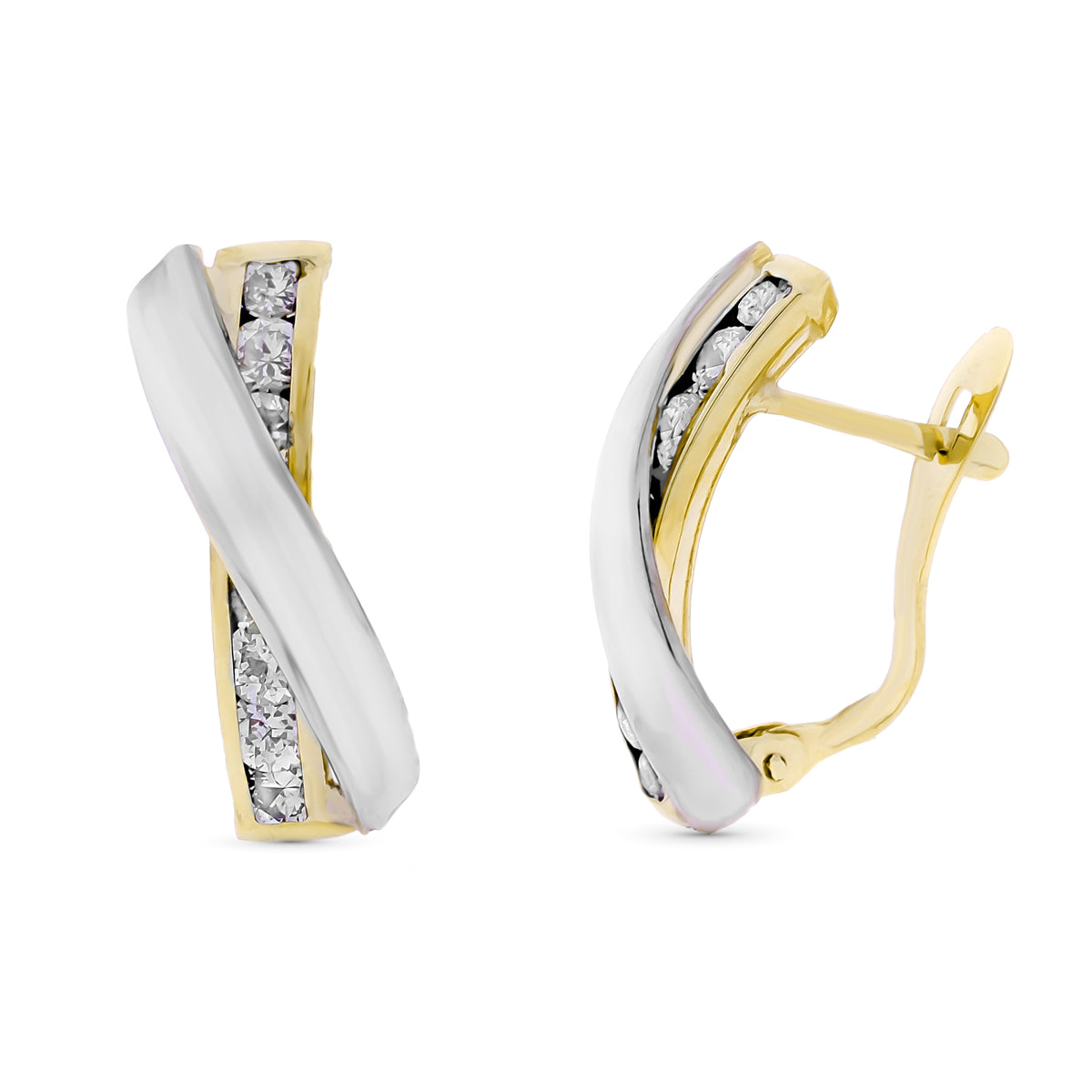 Pendientes Bicolor Bandas Cruzada Circonita 18 x 8 mm catalán 9K
