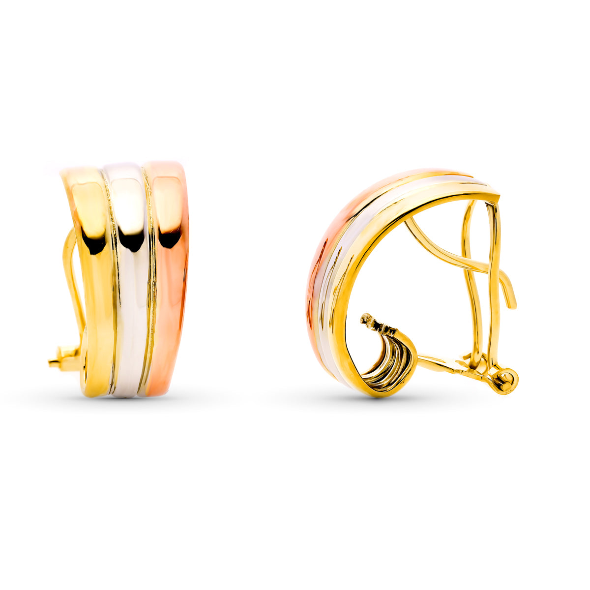 Pendientes Tricolor Bandas Lisas 18 x 9 mm 9K
