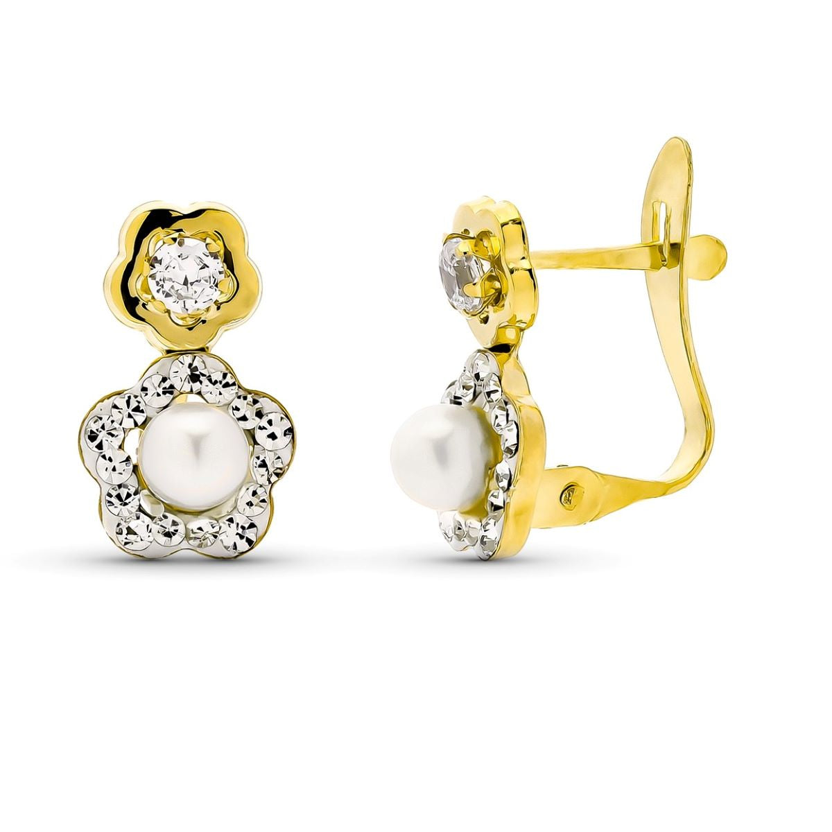 Pendientes Bicolor con Circonita Perla Cultivada 12 x 8 mm catalán 9K