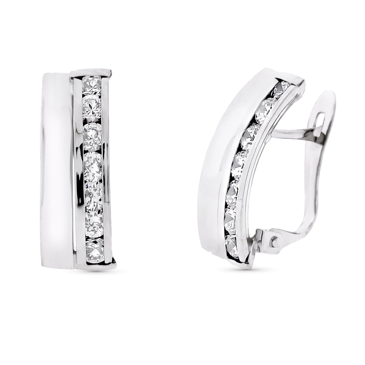 Pendientes Bandas y Circonita 16 x 7 mm de oro blanco 9K