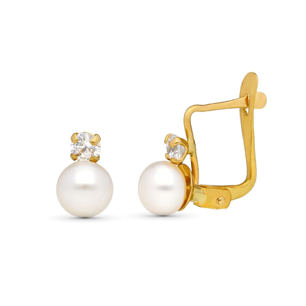 Pendientes Perla y Circonita 7 x 4 mm catalán de oro amarillo 9K