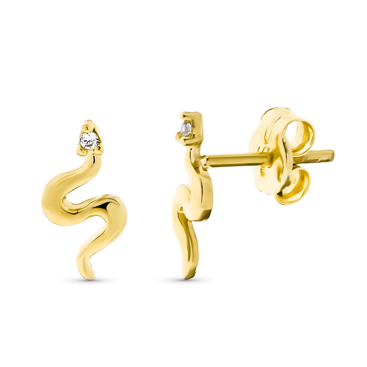 Pendientes Serpiente con Circonita. Medida: 9 x 4,5 mm. de oro amarillo 9K