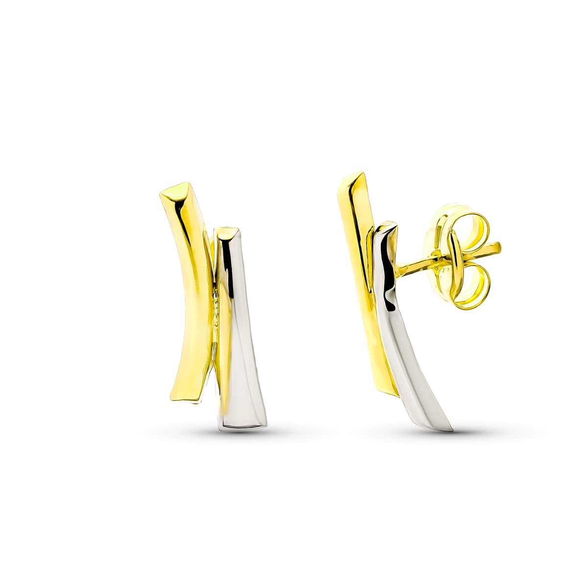 Pendientes Bicolor Bandas 13 x 5 mm 9K