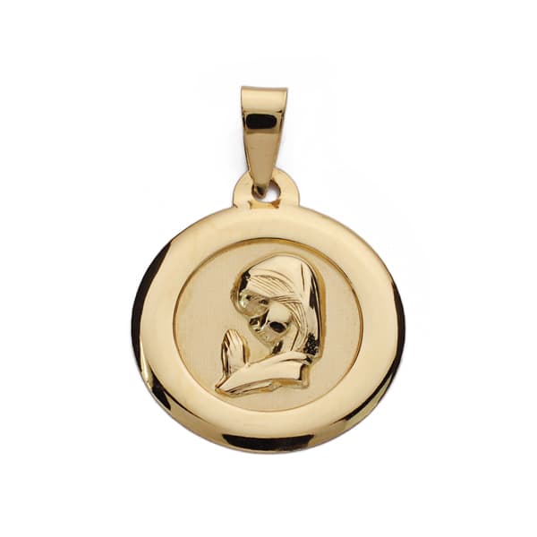 Medalla Virgen Niña Cerco Liso 18 mm de oro amarillo 9K