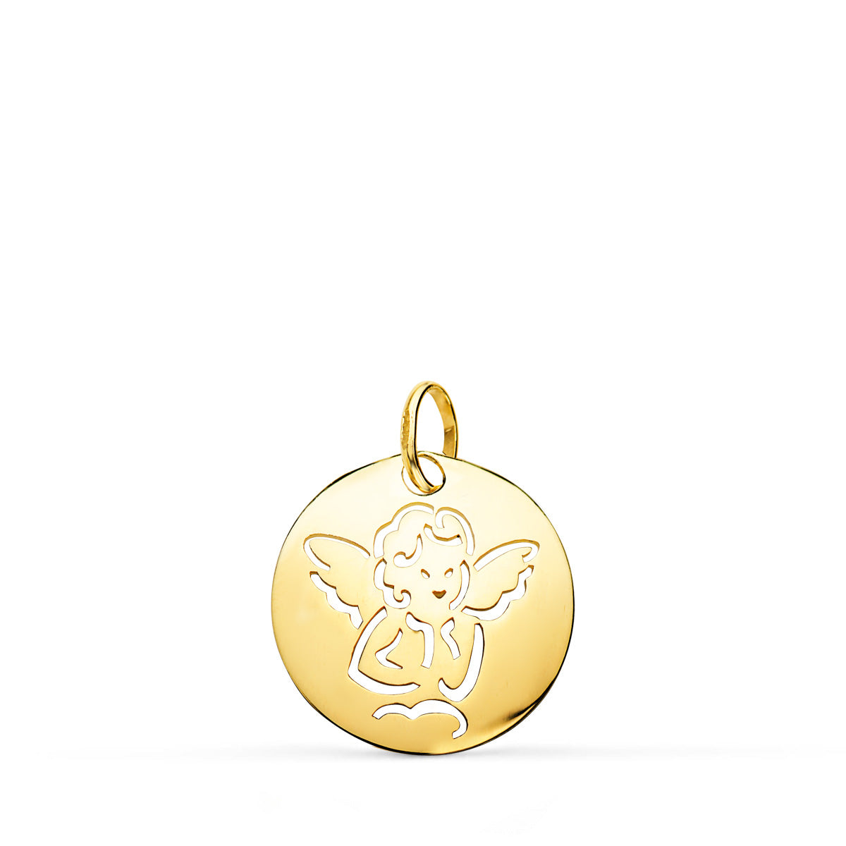 Medalla Angelito Redonda Calada Tumbo en Brillo 15 mm de oro amarillo 9K