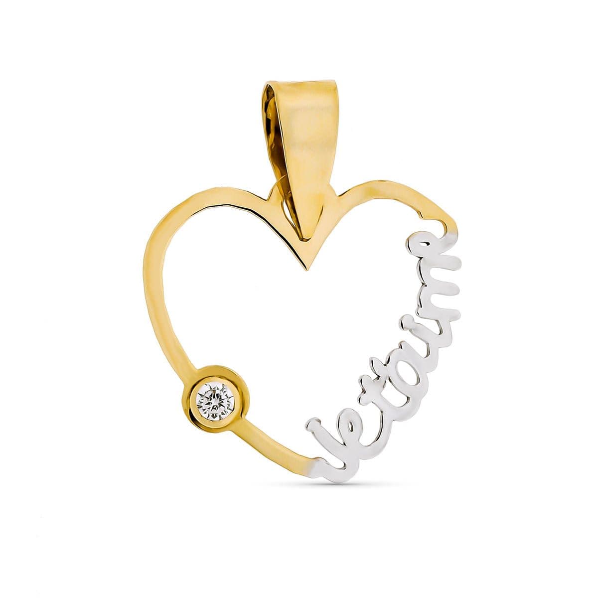 Colgante Bicolor Corazón Je T´aime. Medida: 15 x 16 mm 9K