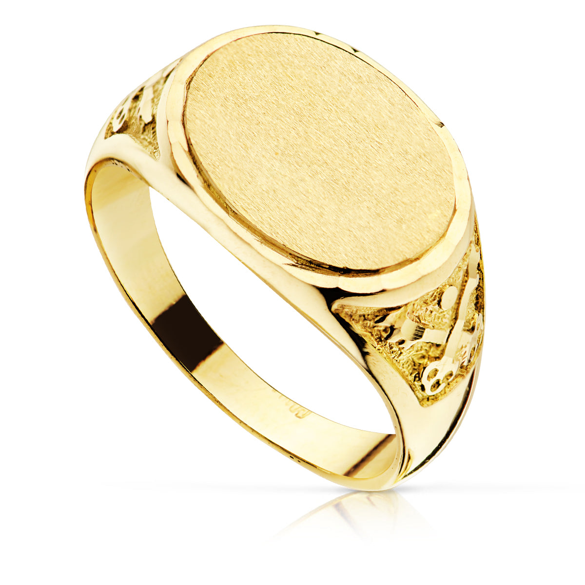 Sello Oval Macizo con Tallados. Zona Grabado: 15 x 11 mm de oro amarillo 18K