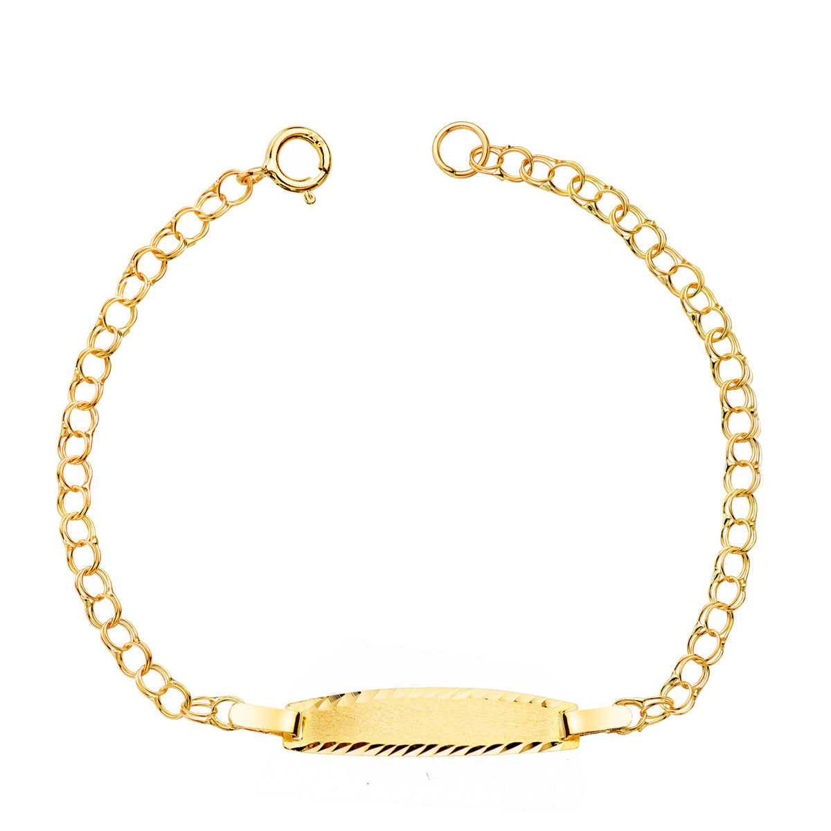 Esclava Hungara. Ancho: 2,5 mm. Placa Chapa: 20 x 5 mm. Largo 14 Cm de oro amarillo 9K