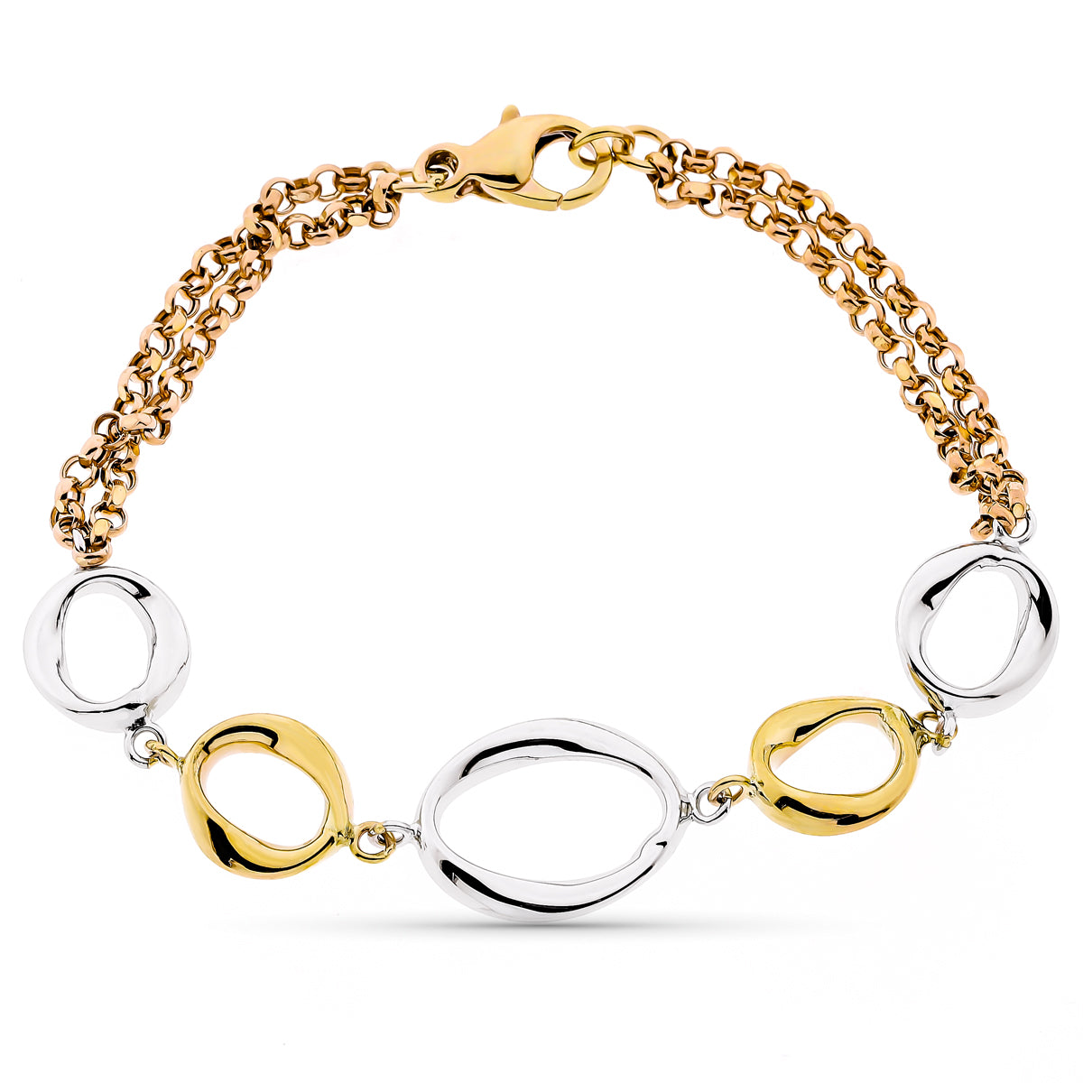 Pulsera Tricolor Hueca 19 cm 9K