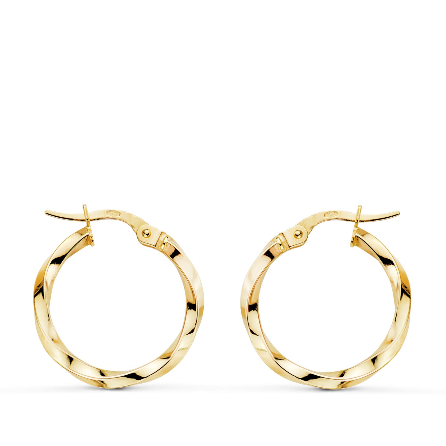9K PENDIENTES AROS ORO AMARILLO RELIADOS HUECOS. MEDIDA: 15 X 2,5 MM. CIERRE HIPPIE