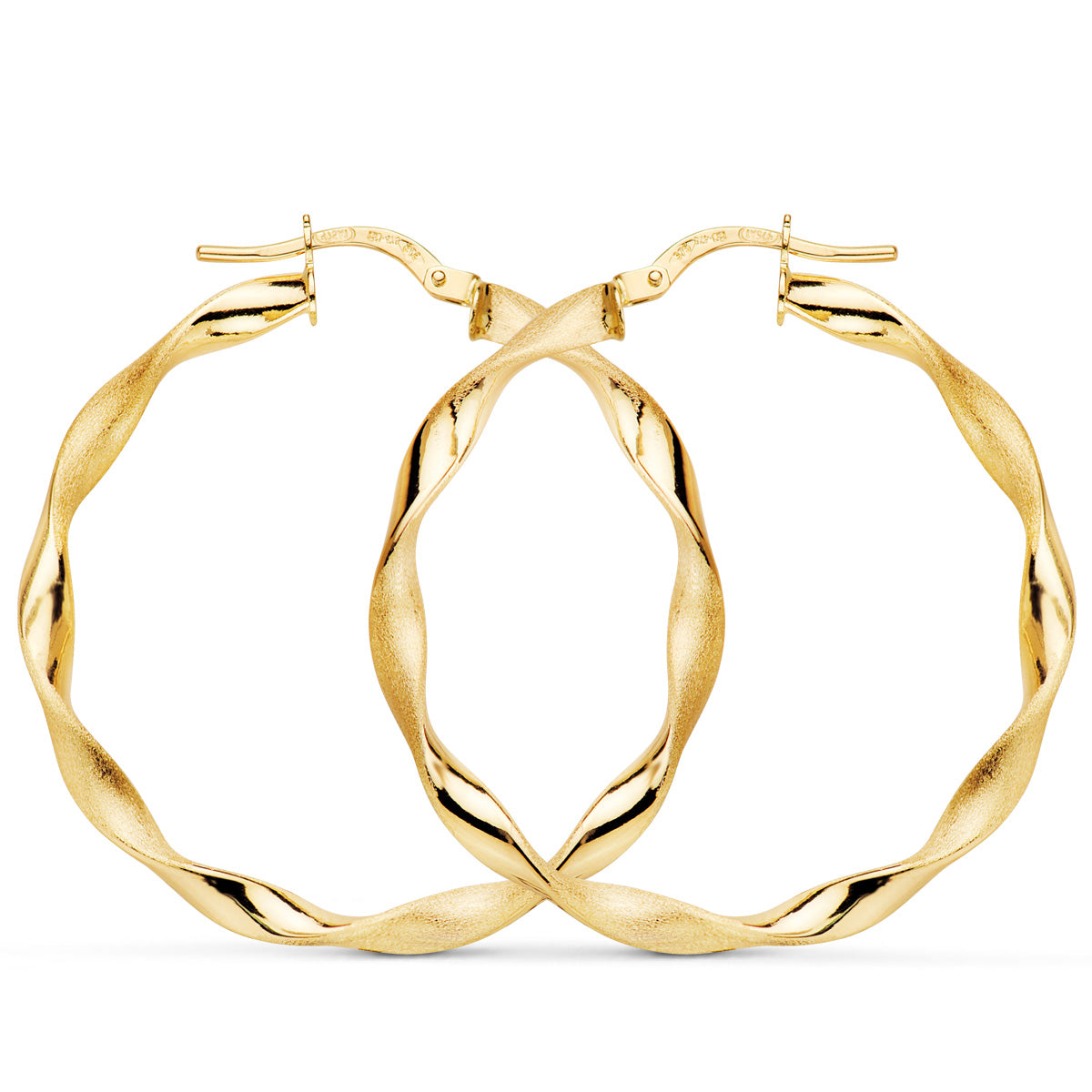 9K AROS ORO AMARILLO HUECOS RETORCIDOS MATE Y BRILLO 35 X 2.75 MM
