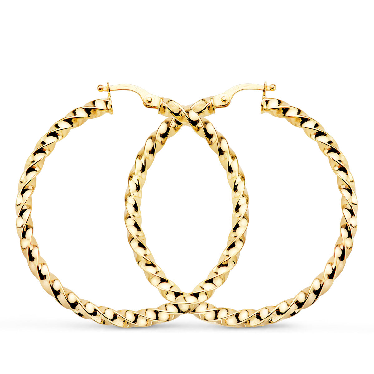 Aros Huecos Reliados Brillo 36 x 3 mm de oro amarillo 9K