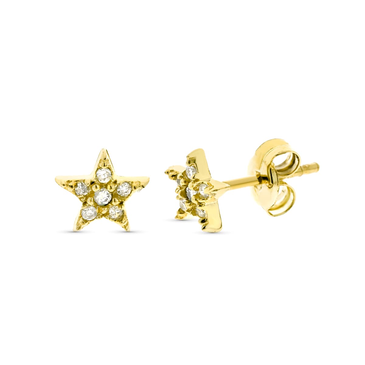 Pendientes Estrella Diamantes 0,06 Cts Si-h Tuer Oa 6 mm de oro amarillo 9K
