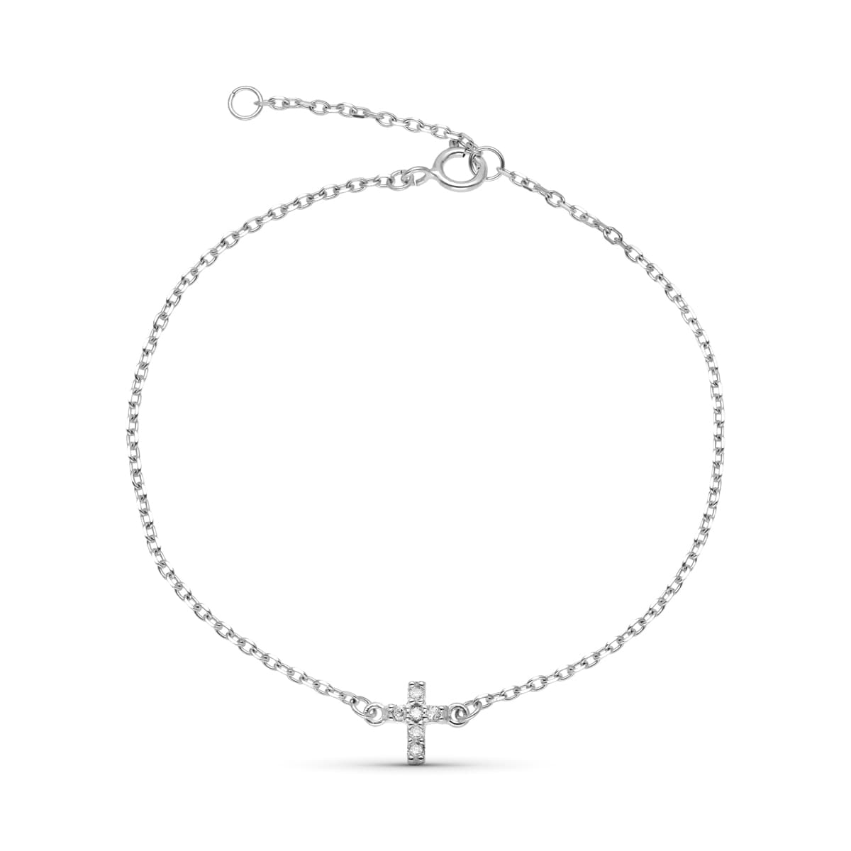 9K PULSERA CRUZ 0.048 CTS SI-H ORO BLANCO 18CM REDUCCION A 16CM