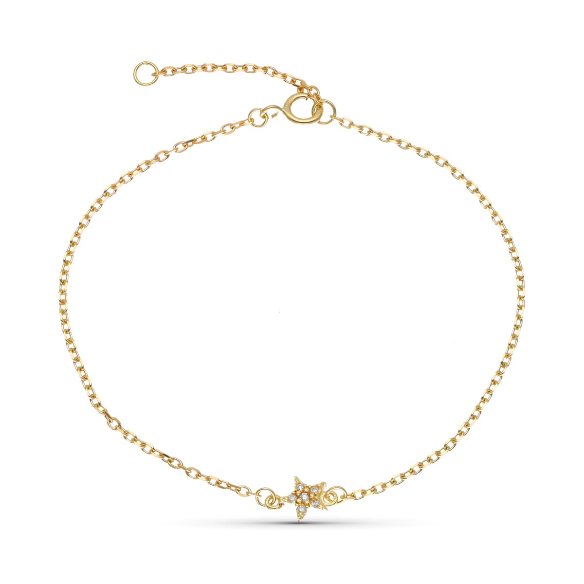 9K PULSERA ORO AMARILLO 19CM ESTRELLA LUNA DIAMANTES 0.033 CTS 18CM -16CM