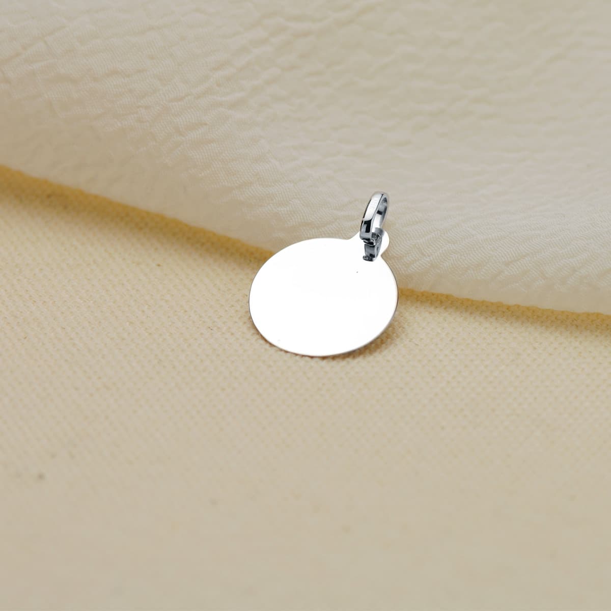 9K COLGANTE ORO BLANCO DISCO PARA GRABAR EN BRILLO 16 MM